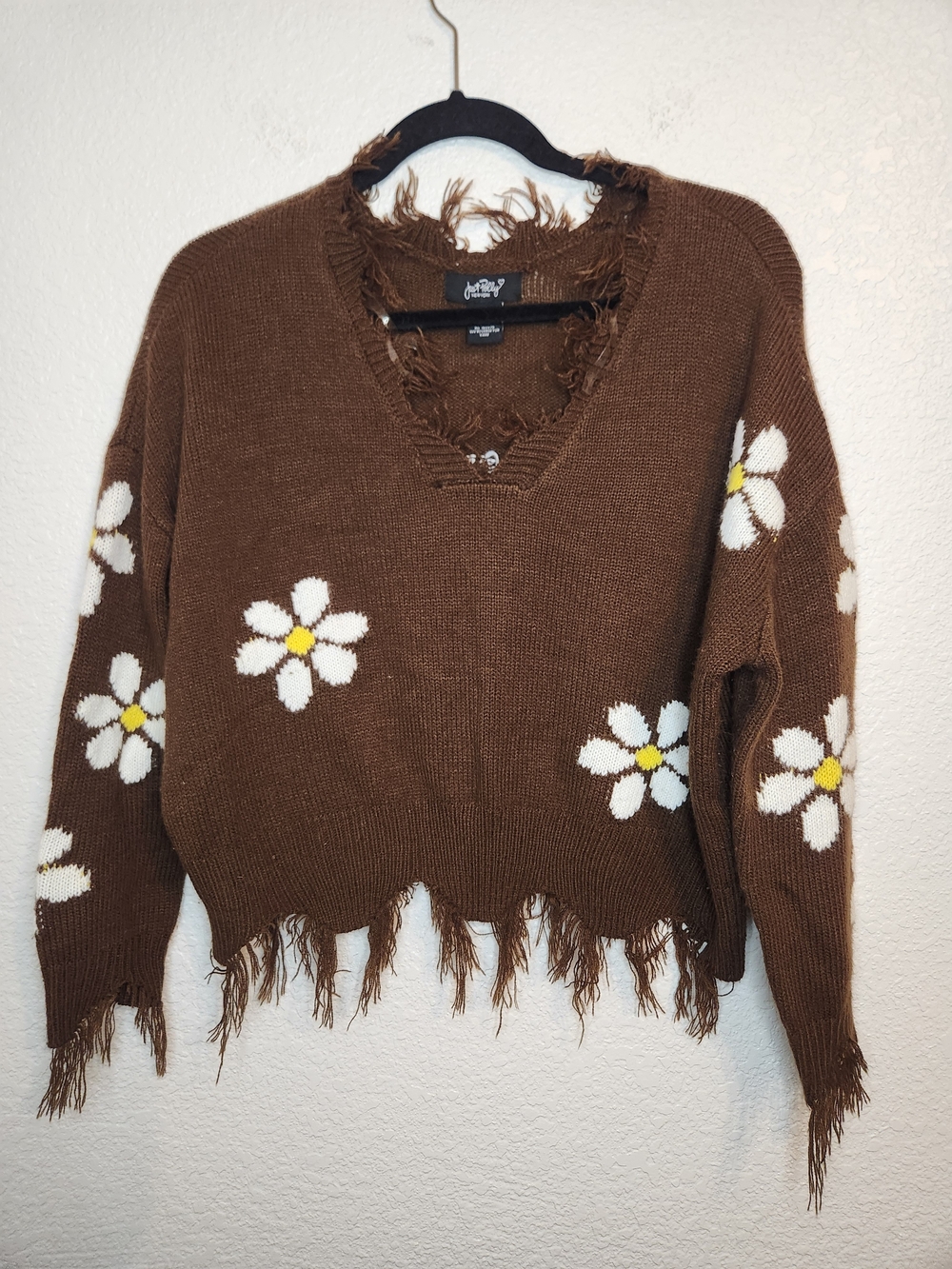 Just PollyBrown Daisy Fringe V-Neck Sweater M